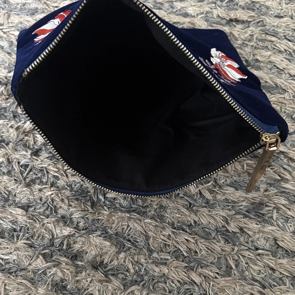 Luxury Handmade Embroidered Sapphire Blue Velvet Clutch, Gold Hardware